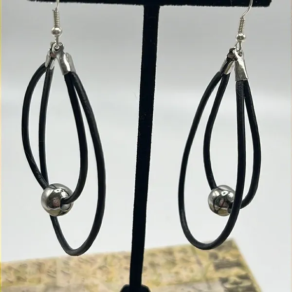 Double Leather Corded Dangling Earrings w/ Silver-Tone Bead Choice of Closure - Image 6