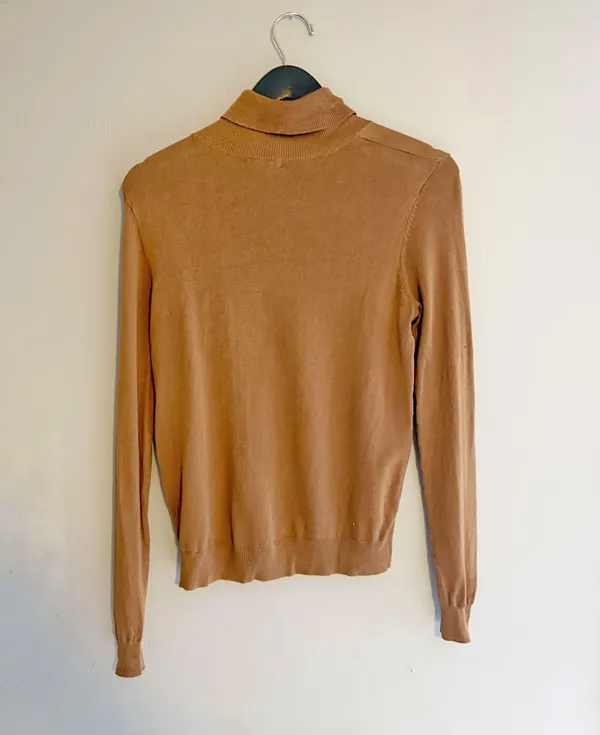 Tan Basic Cowl Neck Sweater - Image 3