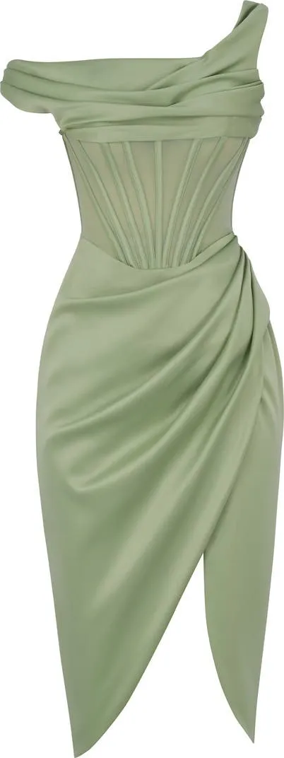 House Of CB NWT Lulu Corset One-Shoulder Satin Midi Dress - Image 6