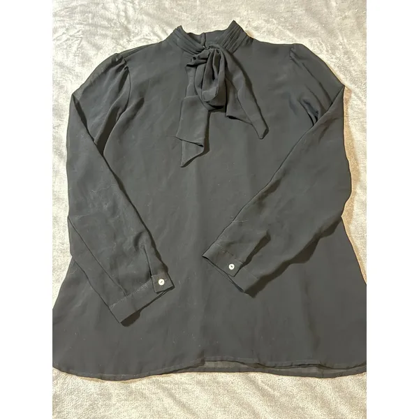 Zara Women Black Formal‎ Long Sleeve High Neck Blouse Size Lined Size Medium - Image 2
