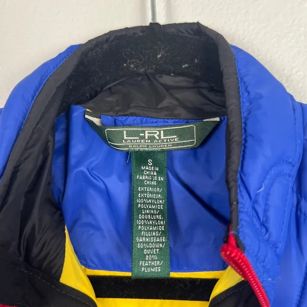 Ralph Lauren Active Womens Down Puffer Vest Blue Yellow Small‎ - Image 4