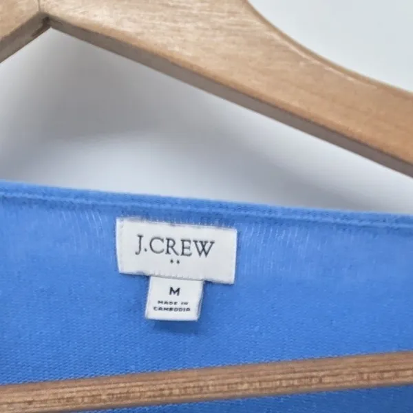 J.Crew Linen Sweater Womens M V-Neck Blue Side Button EUC - Image 2
