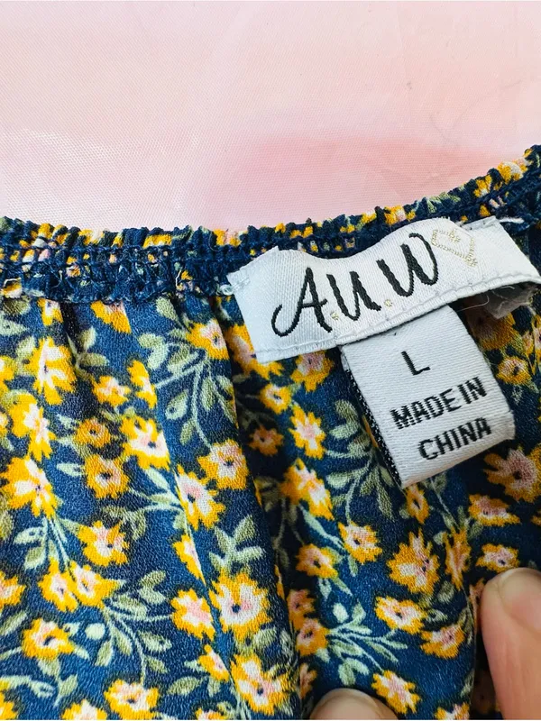 AUW Navy and Yellow Floral Square-Neck Midi Dress - Image 6