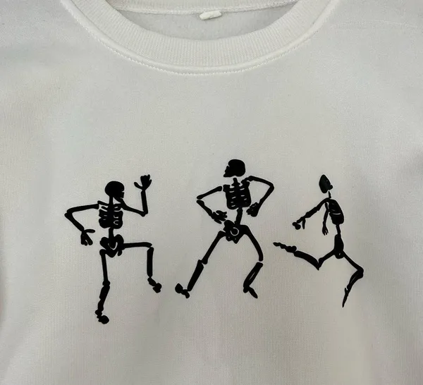 🦋 White Cropped Dancing Skeleton Crew Neck Sweatshirt Halloween Spooky Small - Image 2