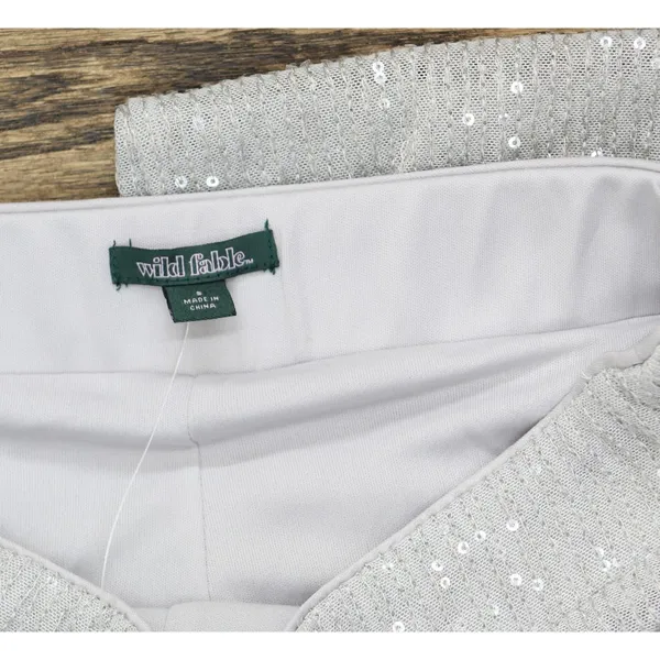 NWT Wild Fable Womens Mid-Rise Wide Leg Holiday Sequin Pants 91904442 Gray S - Image 5