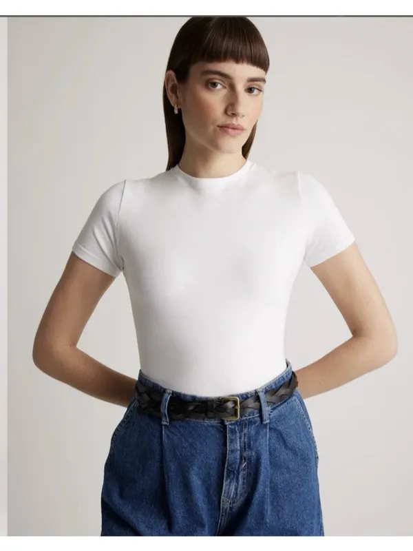 Quince Organic Cotton Stretch Crew Neck Short Sleeve Bodysuit White Size M - Image 5