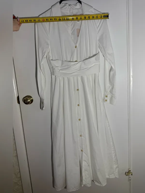 NWT Hutch White Button-Front Wrap Long-Sleeve VNeck Midi Shirt Dress 100% Cotton - Image 3