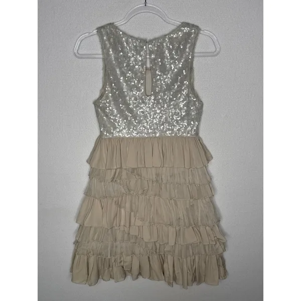 Alice + Olivia 2000s Silk Ruffle Tiered Sequin Dress Neutral Small - Image 7