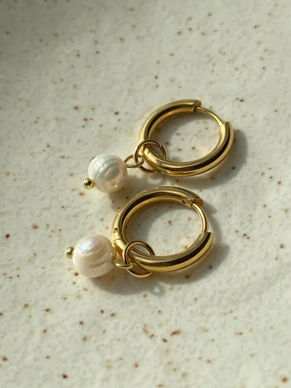 Handmade dainty freshwater pearls hoop earrings💖 - Image 6