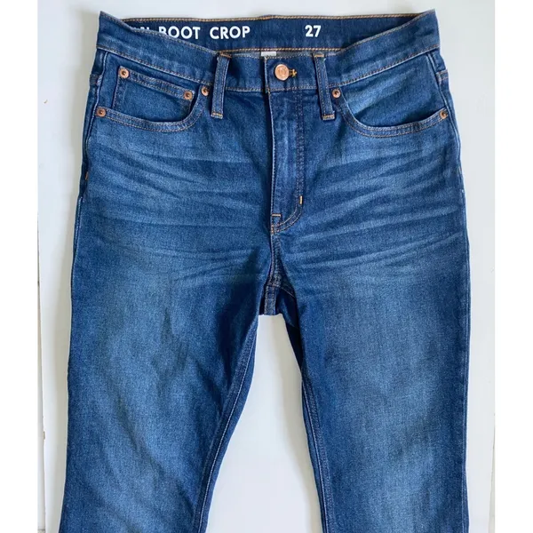 J.Crew Billie Demi Boot Crop Jeans‎ 27 Blue High Rise Raw Hem Medium Wash Denim - Image 4