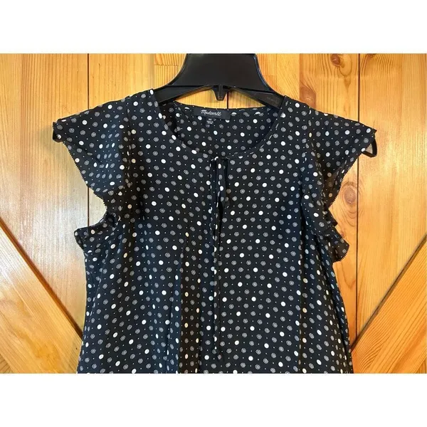 Madewell Romper Size Extra Small 100% Silk Black White Polkadot Ruffle Trim Po - Image 3
