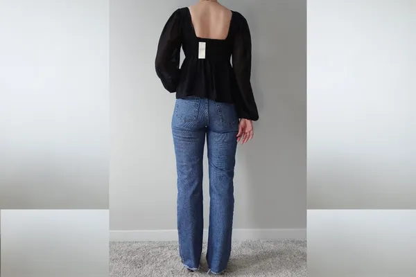 Abercrombie Long Sleeve Black Ruched Sweetheart Puff Sleeve Top Size S - Image 3