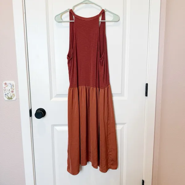 Anthropologie Dolan Coral Midi Dress Medium Satin Casual Stretch Lightweight‎ - Image 3