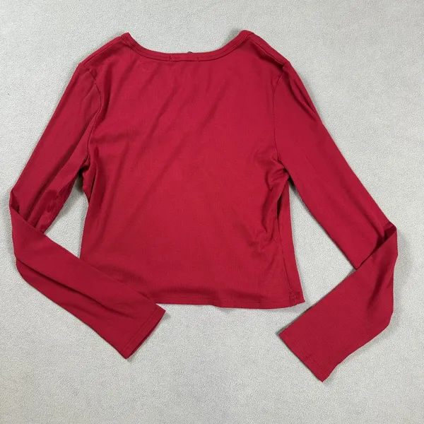 S.DEER Henley Crop Top Womens XL Ribbed Burgundy Long Sleeve Button Front NWT - Image 2