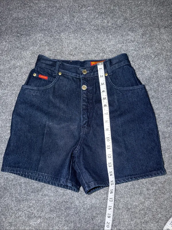 vintage Lawman high-waisted dark wash denim shorts featuring prominent gold-tone - Image 5