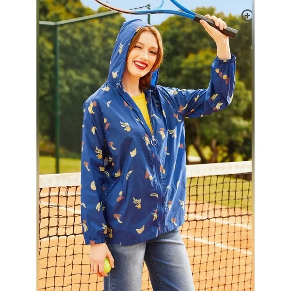 Modcloth Royal Blue Mind At Breeze Windbreaker Nylon Rain Jacket Fruit M - Image 3