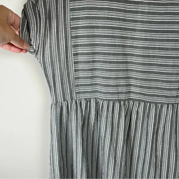 Altar'd State Striped Mini Dress Gray Zip Cotton Pleats Baby Doll Coastal Medium - Image 5