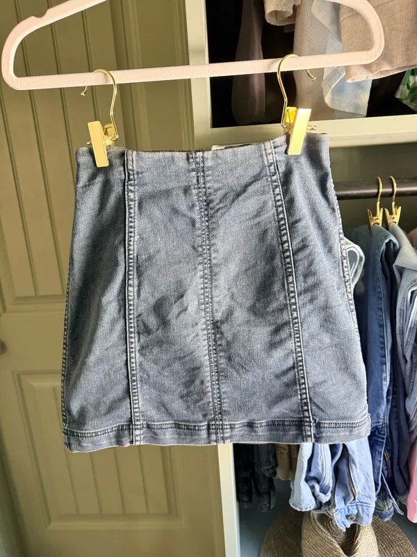 Free People Modern Femme Washed Dark Denim Mini Skirt - Image 2