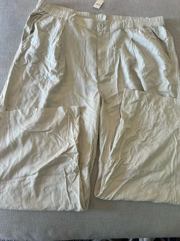 Aerie 2 Piece Set Women XXL Beige Linen Blend Wide Leg Pants Ribbed Tank NEW - Image 3