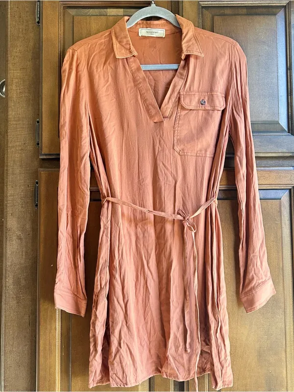 🌸No Comment long-sleeve peach V-neck shirt dress Size small - Image 3