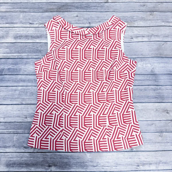 Boden Red Off White Geometric Sleeveless Flap Neck Woven Fit Flare Martha Top 10 - Image 7
