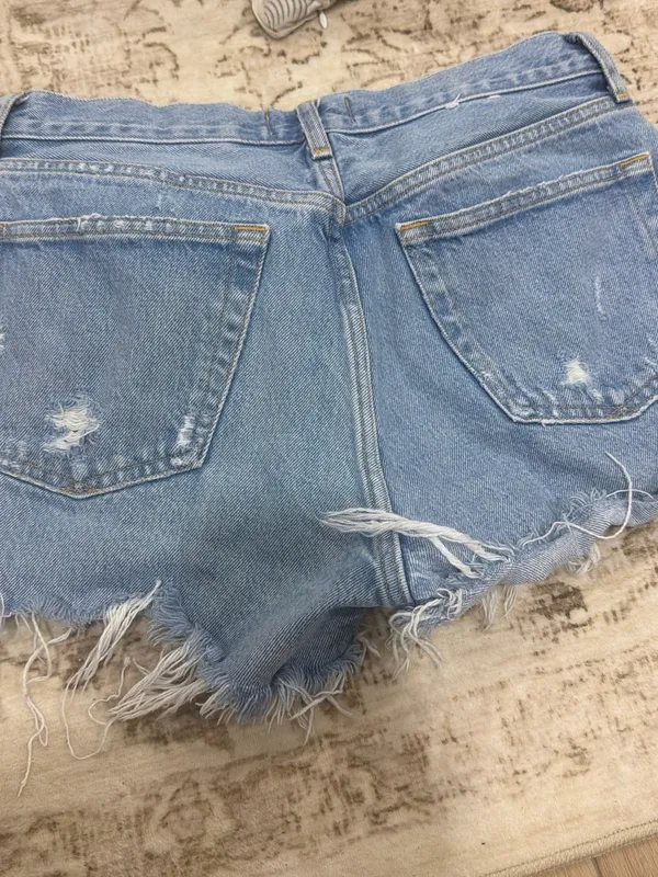 AGOLDE Light Blue Distressed Denim Shorts - Image 2