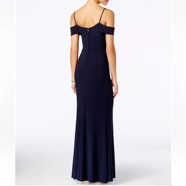 CITY STUDIO NWT Juniors Navy Plunge Off Shoulder Sleeve Size 3 Formal Dress Gown - Image 5