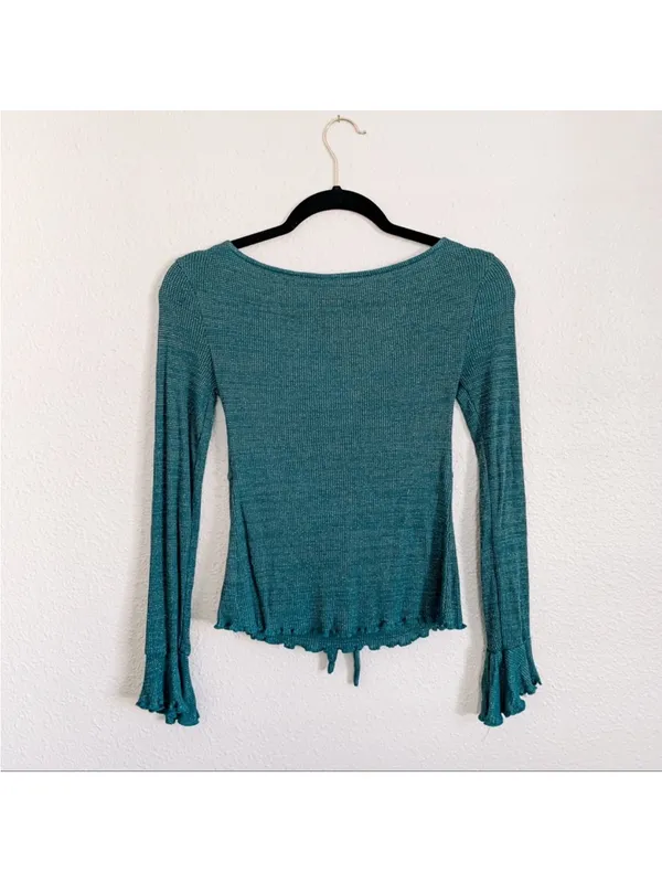 Free people say when metallic green long sleeve top - Image 5