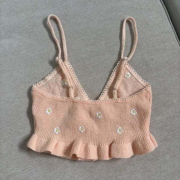For Love & Lemons Peach Daisy Knit Crop Top - Image 2