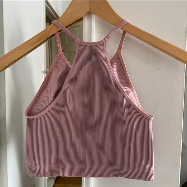 Free People Movement Pink Halter Neck Ribbed Crop Top - Image 3