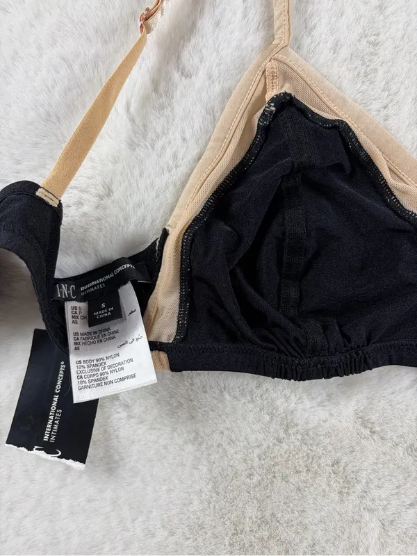 INC Two-Tone Everyday Stretch Wireless Bra in Black & Nude SMALL - Image 3
