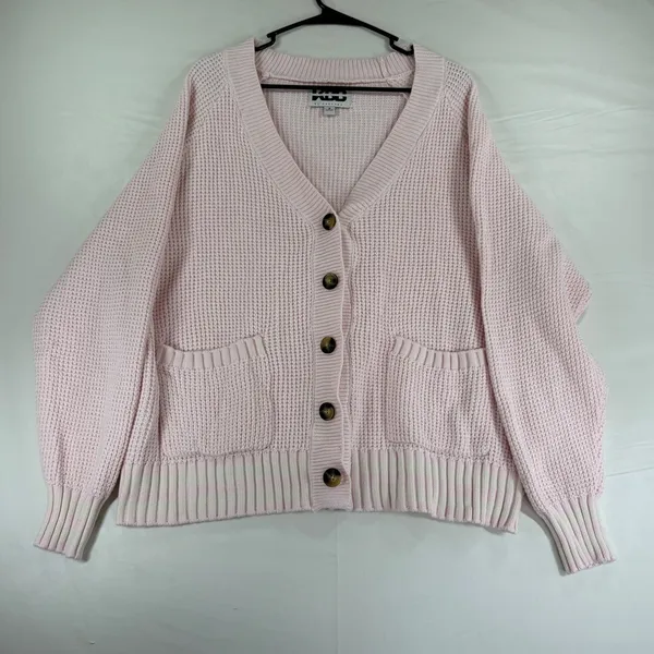 KBB by Kahlana Pink Waffle Knit Oversized Button Front Cardigan Sweater Small - Image 2