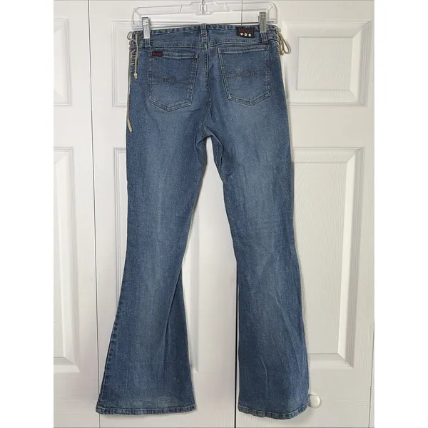 Mudd Side Lace Up‎ Flare Jeans Womens Size 3 Blue Y2K Vintage Bell Bottom Denim - Image 4