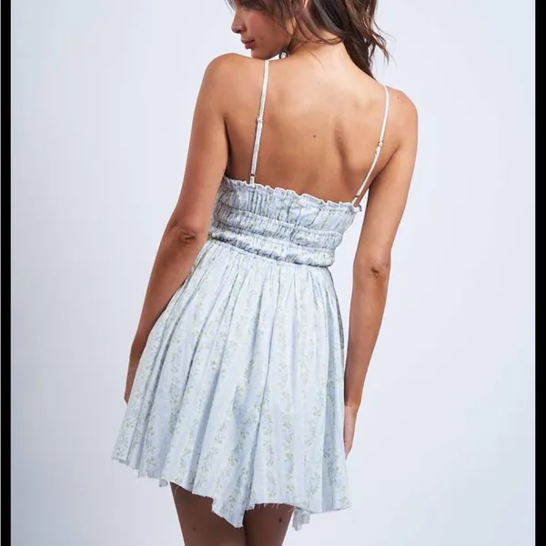 Elegant Light Blue Floral Mini Dress - Image 3