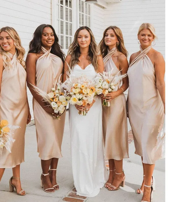Show Me Your Mumu Jasmine Midi Dress in Champagne Luxe Satin M NWT - Image 4