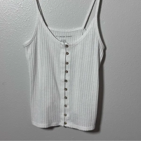 American‎ Eagle Women White Tank Top Crop Button Front Knit Size XS - Image 2