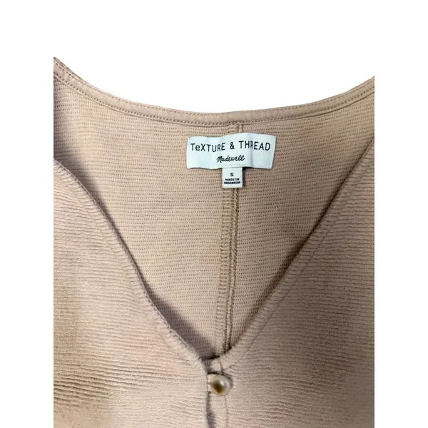 Madewell Texture & Thread Beige Ribbed Button Front Tie‎ Hem Tank Top Small - Image 3