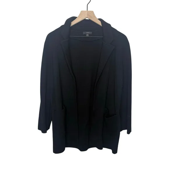 J. CREW Women's M Eloise Blazer Cardigan Sweater Black Wool Blend Patch Pockets - Image 3