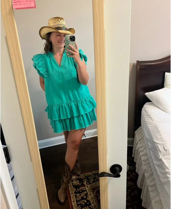 Ruffled Teal Tiered Dress Green - Image 2