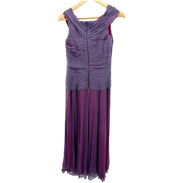 Tadashi Collection Purple Pleated Ruched Ruffle Evening Gown Formal Dress Silk 4 - Image 5