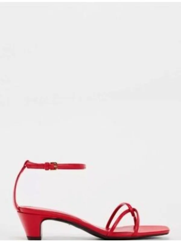 Zara Red Faux Leather Red Strappy Heeled Sandals Size 36 - Image 2