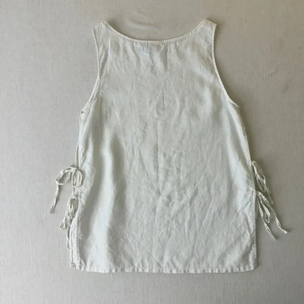Rachel Zoe 100% Linen Tunic Top M Cream Lagenlook Coastal Side Tie Tank - Image 8