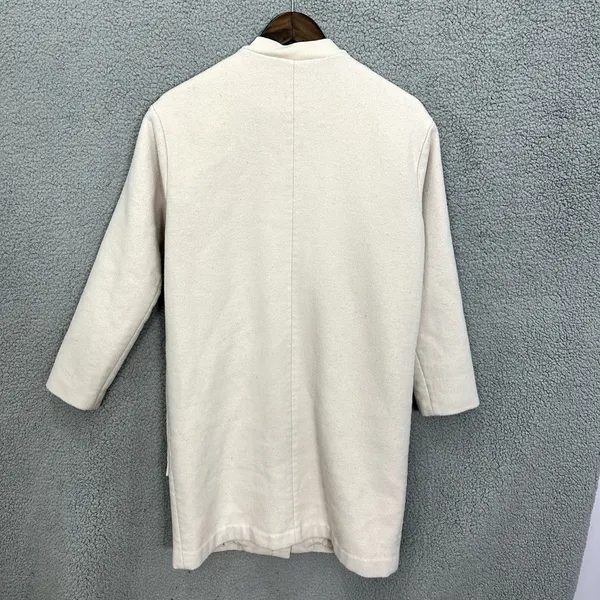 Thakoon Collective OverCoat Womens Small‎ Ivory Wool Blend Pocket Front Luxury - Image 3