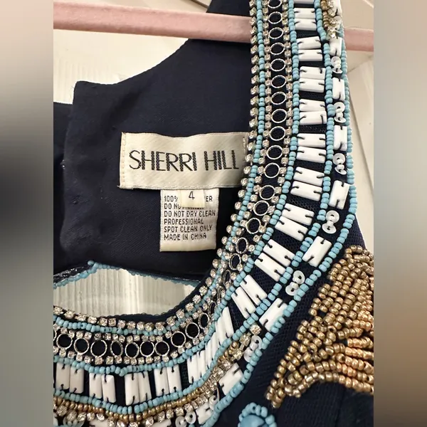 Sherri Hill 50297 Beaded Top Cutout Mermaid Formal Prom Gown Navy Blue Sz 4 - Image 9