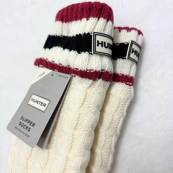 Hunter Cream Cable Knit Socks‎ with Striped Cuff - Image 3
