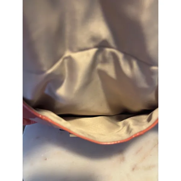 Coach Coral Pink Crinkled Patent Leather Hobo Shoulder Bag Turnlock Pink Bag - Image 10