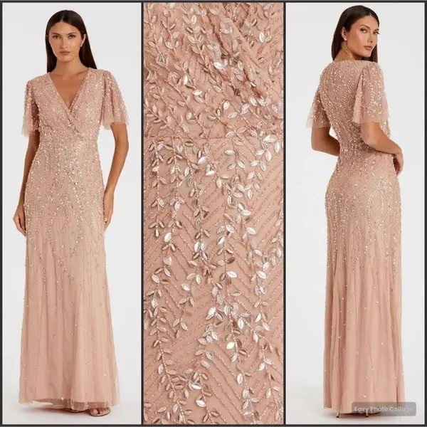 Mac Duggal 35109 Pink Embellished Flutter Sleeve Gown Dress MOB $698 - Image 2
