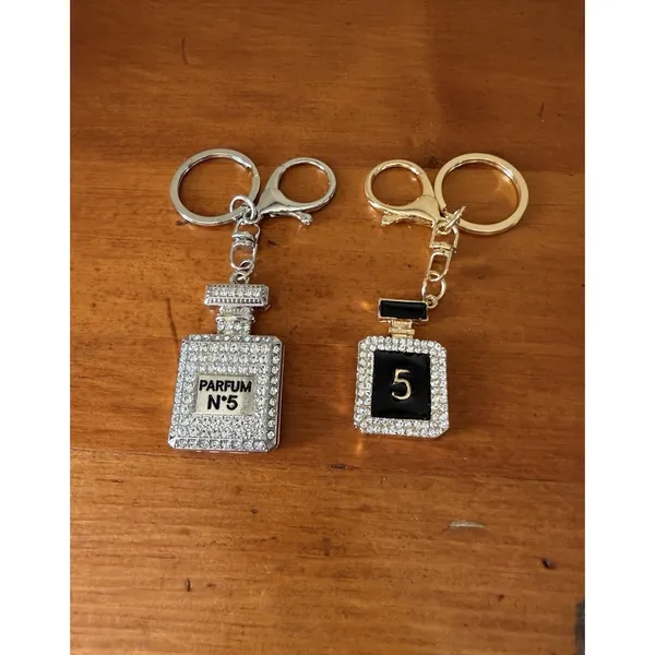 Rhinestone Perfume Bottle Bag Charms Keychain Set N°5 & 5 Glam Bling NWOT - Image 12