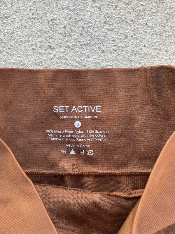 SET Active Brown Seamless Leggings Size Small High Waisted Sculpting - Image 3