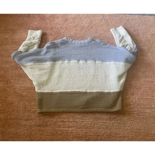 Derek Heart colorblock knit sweater blue cream brown size M - Image 6